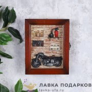 ИНТ / Ключница настенная «Мотоцикл» 17х21см коллаж коричневая интерьерный декор B2804 
