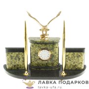 УК / Письменный прибор «Орел» с часами 30х10x22 см змеевик бронза 1317009-4 