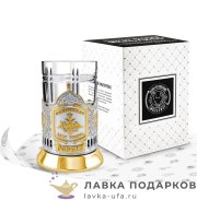 КМЗ / Подстаканник Кольчугино «Долг, Честь, Отечество» со стаканом (хрусталь), позолота, Меценат 