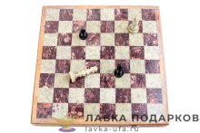 ИГ / Шахматы сувенирные 35х35 см камень в деревянном ларце Индия Иг-14ш 