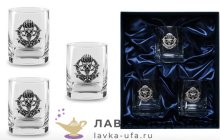 Олово / Стаканы для виски с оловянным барельефом «Стандарт ВДВ» в наборе (3 шт) + футляр ВС_6983 