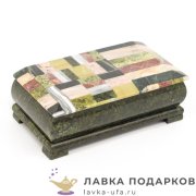 Камень / Шкатулка с зеркалом «Мозаика» 19 х 10 х 06 см. змеевик +офиокальцит +мрамор + креноид 2316 