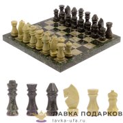УК / Шахматы из камня «Торнамент» 40 х 40 см змеевик + офиокальцит (в кейсе) 