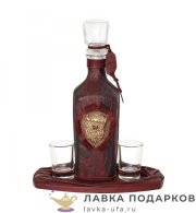 Макей / Штоф в футляре с литой вставкой «Зубр» + 2 стопки (коричневый) 096_06_01 