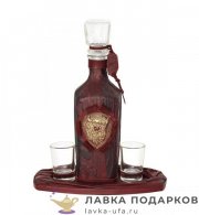 Макей / Штоф в футляре с литой вставкой «Зубр» + 2 стопки (коричневый) 096_06_01 