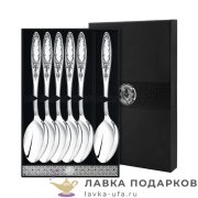 КМ / Ложка столовая «Пламя» 18 см. посеребренная с чернением (6 шт) +футляр 
