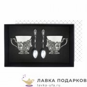 КМС / Набор чайных чашек «Кабан»: Подстаканник литой с серебрением, стакан фарфор, ложка (2 персоны) 