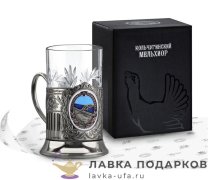 КМН / Подстаканник Кольчугино «Дорожнику» со стаканом (хрусталь), эмаль, никель, Советский 