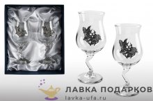 Олово / Бокалы для коктейля с оловянным барельефом «Танец любви» в набое (2 шт) + футляр  Б_6407 