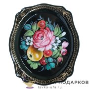 НП Ж / Поднос жостовский с резным краем «Чудный» 20 х 17 см. цветной фон НХПР_А_3 4в 