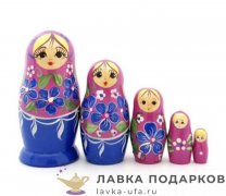 НП / Матрешка майдановская «Цветы - сирень» 5 кукол, 11 х 06 см. сиреневый платок  