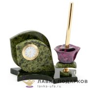 УК / Письменный набор из камня «Роза» 16 х 10 х 10 см. змеевик св.  3292 