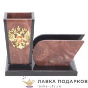 УК / Подставка - визитница из камня с гербом РФ «Крыло», лемезит (16 х 11 х 07 см.) 8943 