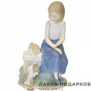 Seltmann / Фигурка «Девочка и щенята на лавочке» 25 х 15 см. пастель позолота ХР_088 