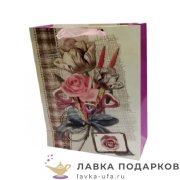 УП / Пакет подарочный «Цветы» 18х10х23см картон бело-розовый вертикальный малый 218010 