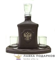 Макей / Штоф в футляре с литым гербом «Двухглавый орел» + 2 стопки (коричневый) 096_09_01 