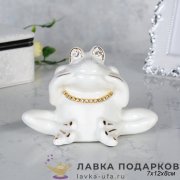 B-Ф / Статуэтка «Лягушка с цепочкой» малая 12см белый фарфор стразы B3053-4 