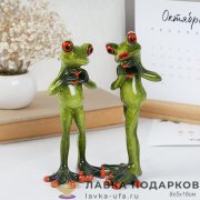 YX-П / Фигурка «Лягушка с сердцем» сочно-зеленая оранжевые глаза 16см полистоун YX39011 