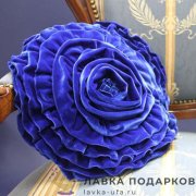 Подушка декоративная «Роза» 35 х 35 см. бархат, цвет синий 8_R_026 