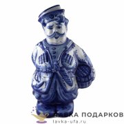 Гжель / Штоф «Казак» 2000 мл. 29 х 18 х 11 см. авт. Московский В.Д. 