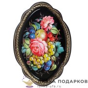 НП Ж / Поднос жостовский с резным краем «Солнечный» 32 х 22 см. темный фон НХПР_А_11 1к 