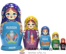 UEFA / Матрешка сувенирная «Россия - EURO 2020» 5-местная 15 см, платок синий (в коробке) 