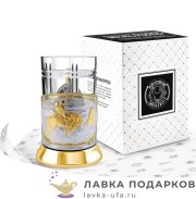 КМЗ / Подстаканник Кольчугино «Витязь на распутье» со стаканом (хрусталь), позолота, Новая 