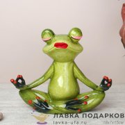 YX-П / Статуэтка «Лягушка йог в позе дзен» сочно-зеленая оранжевые глаза 15см полистоун YX39033 