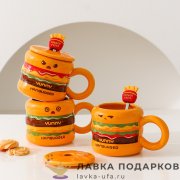 ПС / Кружка чайная с крышкой «Бургер» 400мл керамика в ассортименте 8681 
