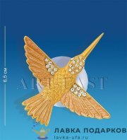 ЮН / Сувенир с кристаллами Swarovski «Колибри» на липучке 07х03 см (золото, белый кристалл) — AR-413 
