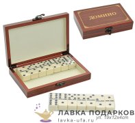 НИ / Домино пластиковые 28 костей в деревянной коробке 19x12х4 см черные точки 5010DX-1 