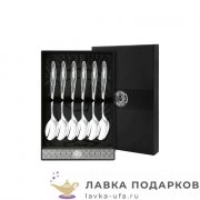 КМ / Ложка чайная «Пламя» 14 см. посеребренная с чернением (6 шт) + футляр 