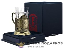 КМЛ / Подстаканник Кольчугино «Попутного ветра» со стаканом (хрусталь), латунь, Меценат 