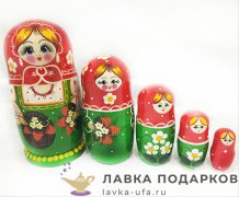 НП / Матрешка загорская «Лукошко - ягодки» 5 кукол 18 см. красный + зеленый (НН) 