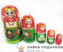 НП / Матрешка загорская «Лукошко - ягодки» 5 кукол 18 см. красный + зеленый (НН) 