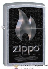 Zippo / Зажигалка 28445 «Пламя на черном с лого Zippo» 56 х 36 х 12 мм. хром состаренный  