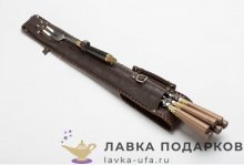 ПО / Шампура на деревянной ручке с литьем «Кедр» (6 шт.)  в колчане + нож (К) 
