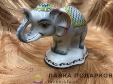 Гжель / Статуэтка «Слон» (б) 11 х 14 х 08 см. авт. Селиверстова Г.И (подгл. краски) 