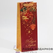 УП / Пакет подарочный «С Новым годом» 13х10х36см картон красный вертикальный узкий малый 765.5893 