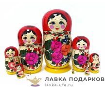 НП / Матрешка семеновская «Россияночка» 8 мест, 19 см. красный платок  