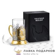 КМЗ / Подстаканник Кольчугино «Георгий Победоносец» со стаканом (хрусталь), позолота, Меценат 