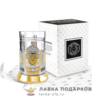 КМЗ / Подстаканник Кольчугино «Штурвал» со стаканом (хрусталь), позолота, Меценат 