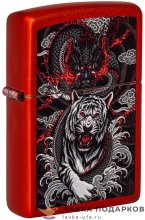 Zippo / Зажигалка бензиновая  Zippo 48933 «Дракон - тигр» цв. красный металлик 