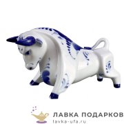 Гжель / Статуэтка «Бык Гладиатор» 09 х 18 х 08 см. авт. Жучкова Е.Ю.  