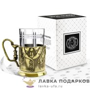 КМЛ / Подстаканник Кольчугино «Врачу» со стаканом (хрусталь), латунь, чернение, форма Литой 