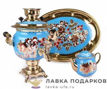 Самовар электрический 3 л «овал» в наборе «Липецкая роспись» 