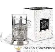 КМН / Подстаканник Кольчугино «Настоящий мужик» со стаканом (хрусталь), никель, Советский 