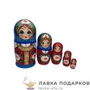СР / Матрешка «Сударыня в сарафане» 5 кукол,18 см. голубой платок 