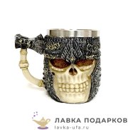 П-М / Кружка пивная «Скелет в шлеме» 450 мл. цв. хром  (металл внутри) 8138 