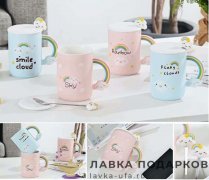 Креативная чайная кружка «Облачко» 350 мл. керамика цв. в асс (в наборе с ложкой) 3070 